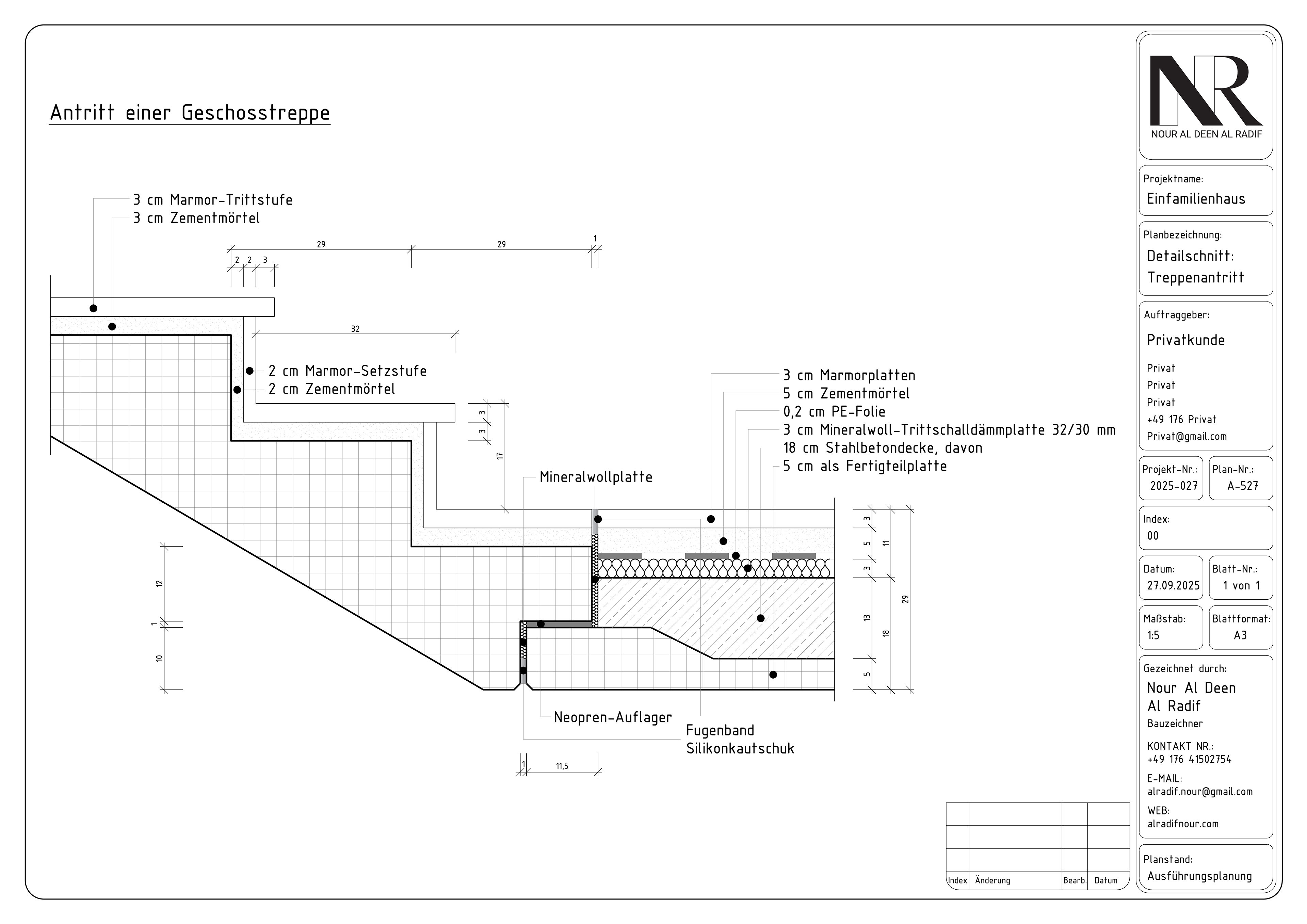 Antritt einer Geschosstreppe