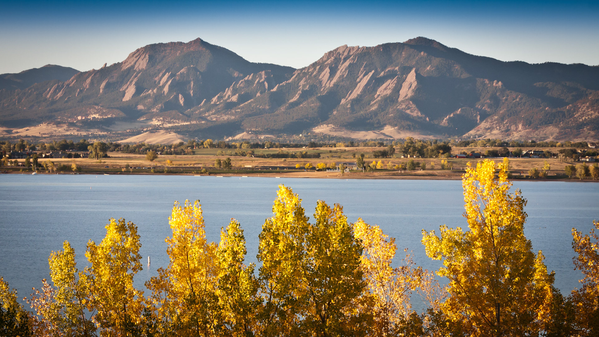 Boulder Reservoir & Flatirons in Autumn, Boulder, Colorado