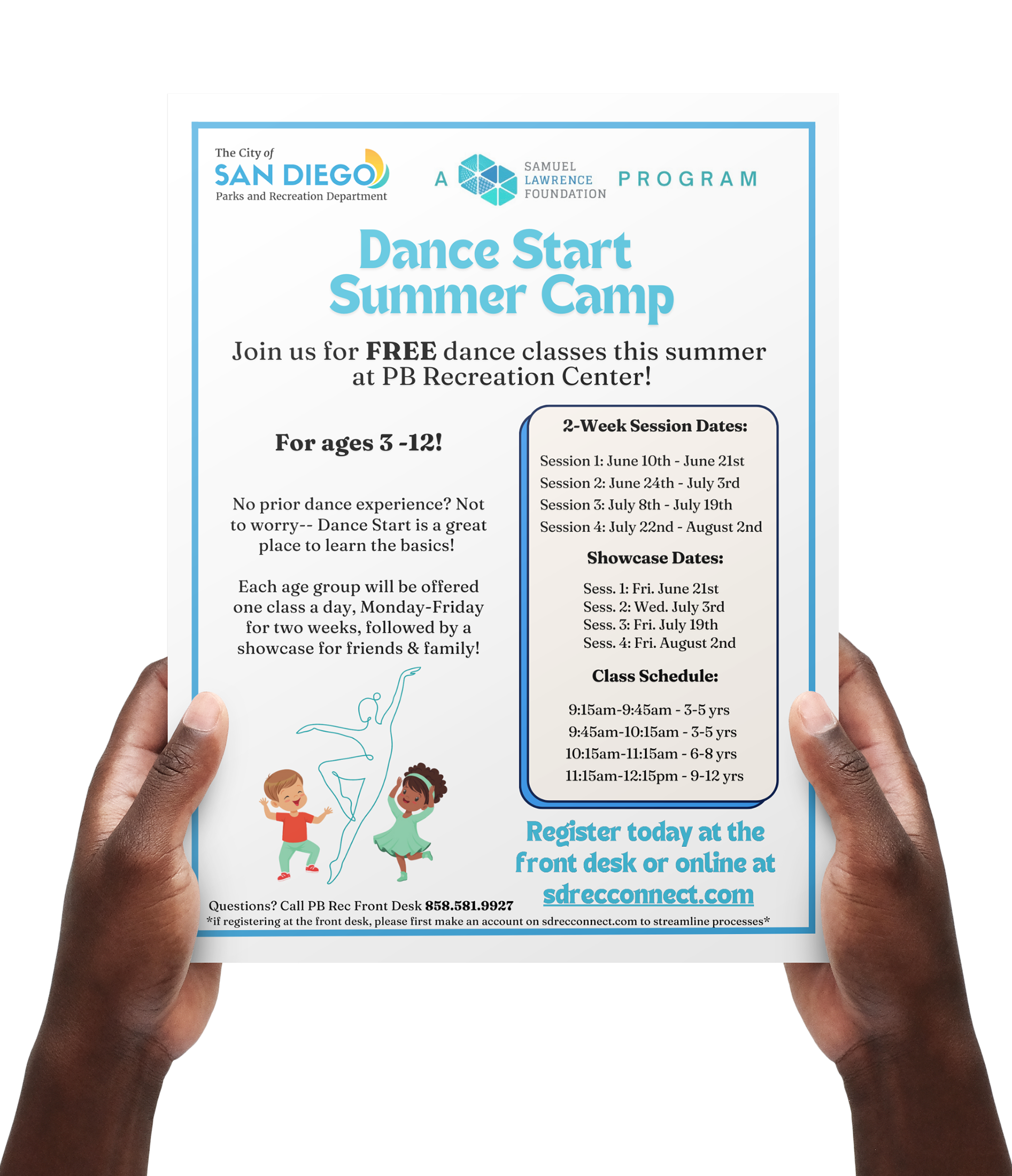 An event awareness flyer created for the Samuel Lawrence Foundation's Dance Start Program