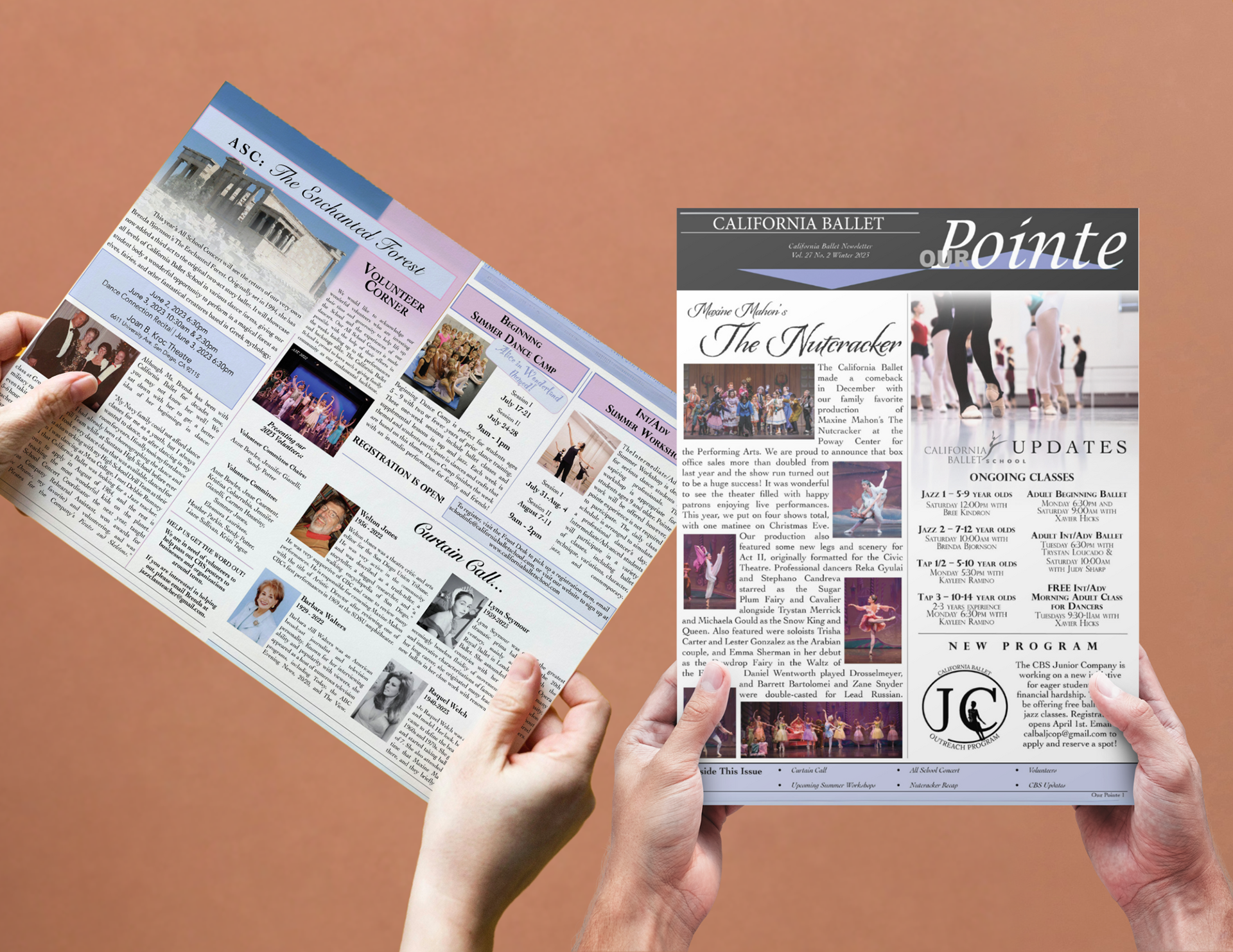 A printed folding quarterly newsletter conceptualized and produced for California Ballet School