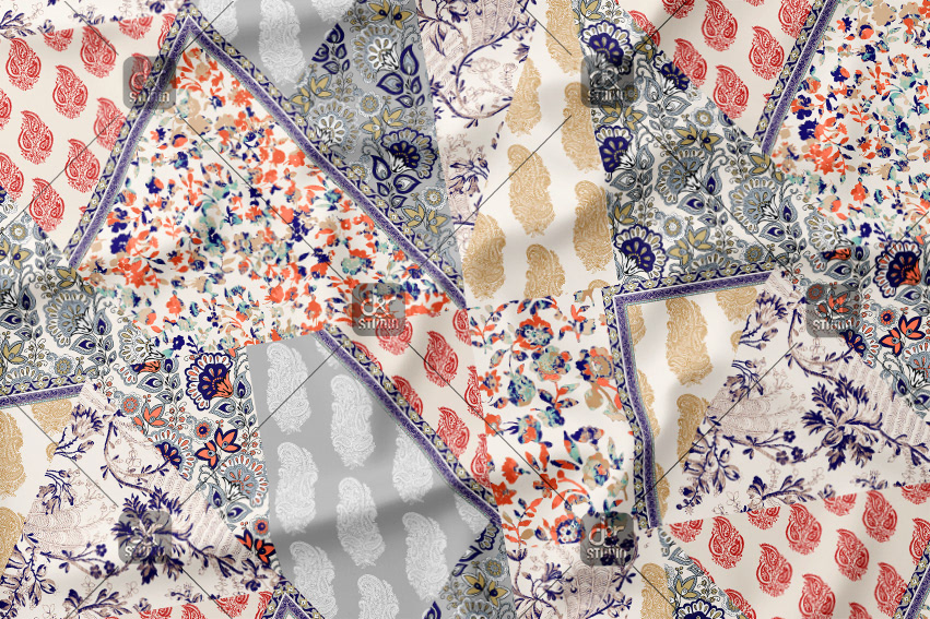 Patchwork style pattern. Work commissioned for Division 4, finally sold to Cortefiel - Season: Spring 2015