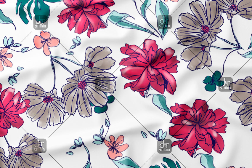 Watercolor simple flowers pattern. Work commissioned for Division 4, finally sold to Cortefiel - Season: Spring 2014