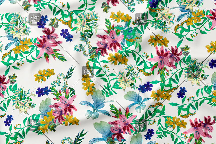 Pattern with a mix of flowers of different styles commissioned work for Division 4, finally sold to Cortefiel - Season: Summer 2014