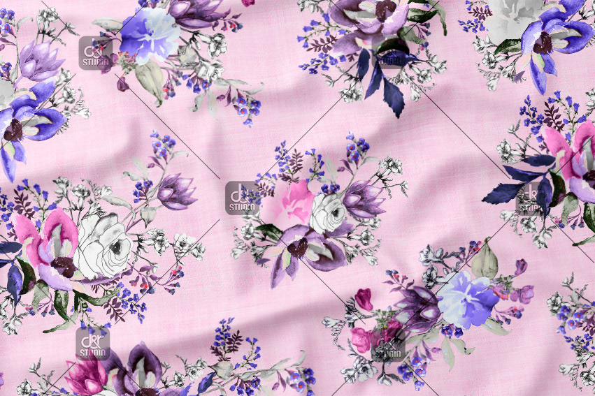 Floral pattern with mix of painted and unfinished flowers. Work commissioned by Construcciones Arregui. Finally sold to Punt Roma - Season: Spring 2017