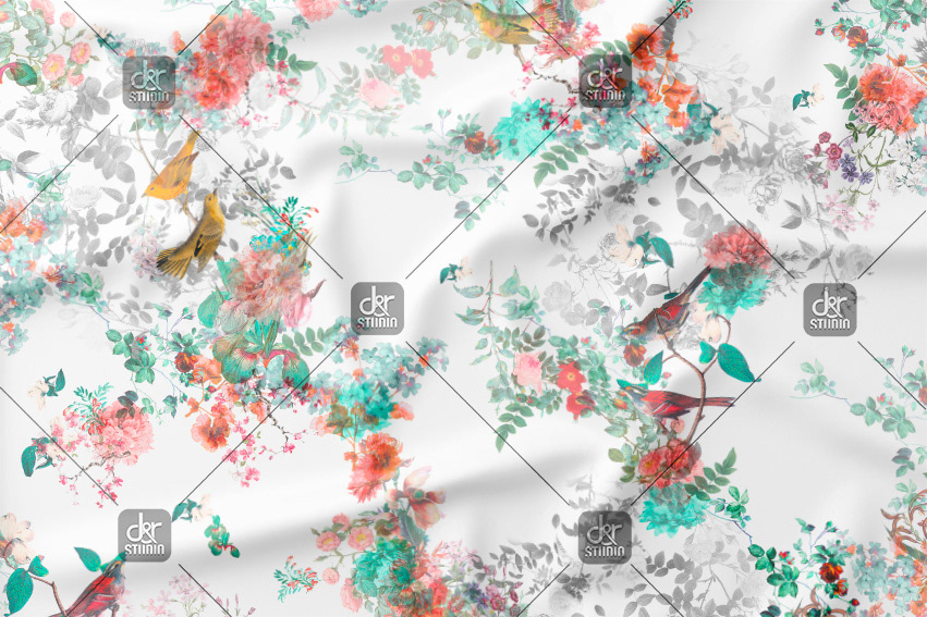 Pattern with flowers and birds. Work commissioned for Tinda Europa, finally sold to Mango - Season: Spring 2014