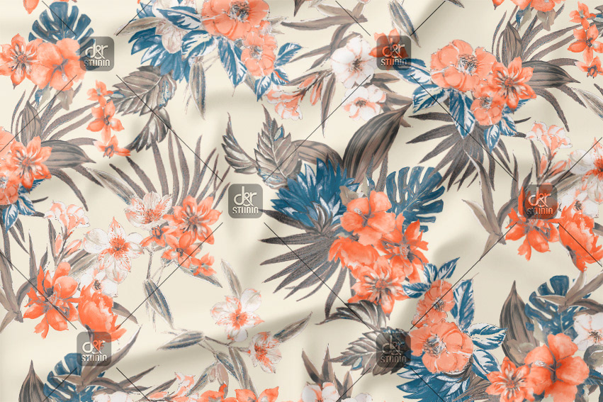 Tropical flower pattern. Work commissioned for Division 4, finally sold to Cortefiel - Season: Summer 2014