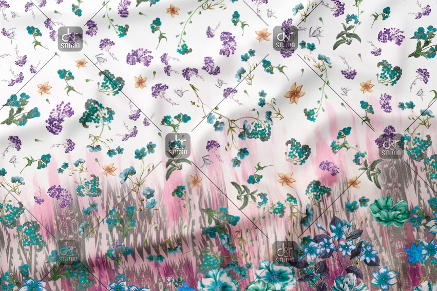 Flowers Pattern with Worn Ikat Background. Work commissioned by Estampados J Y Punt - Season: Fall 2016