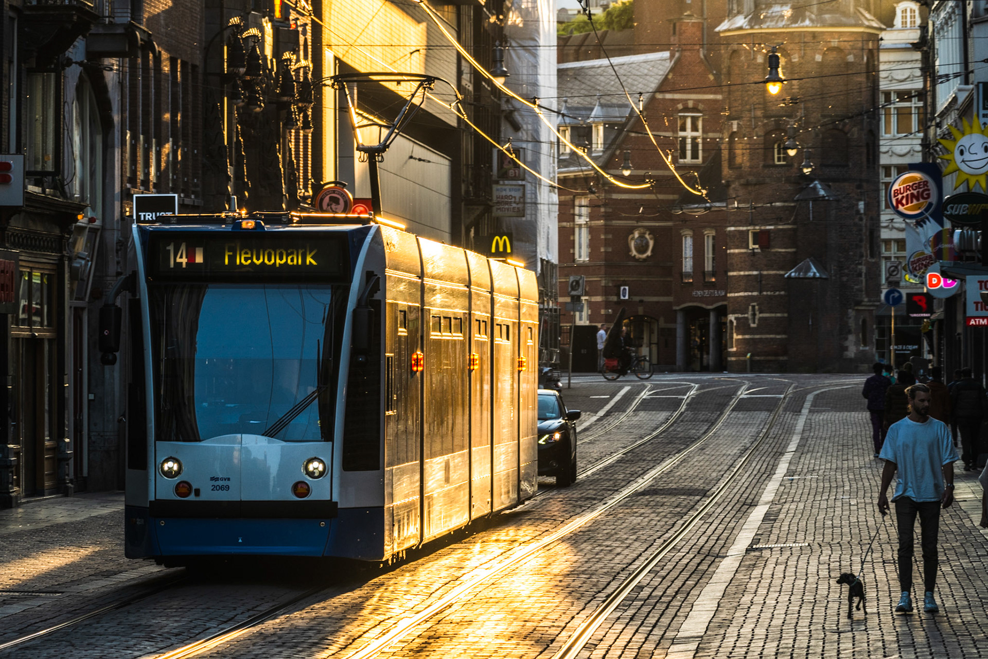 Tram Number 14, Amsterdam, approaches Rembrantplein