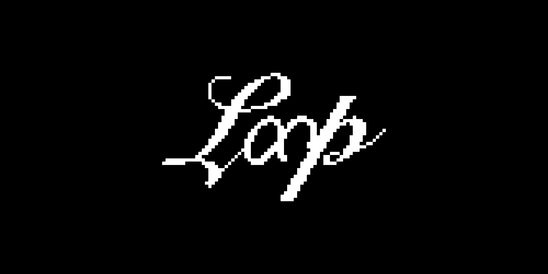 White pixelated script font on black background spelling the word loop. The O's are formed out of an infinity symbol.