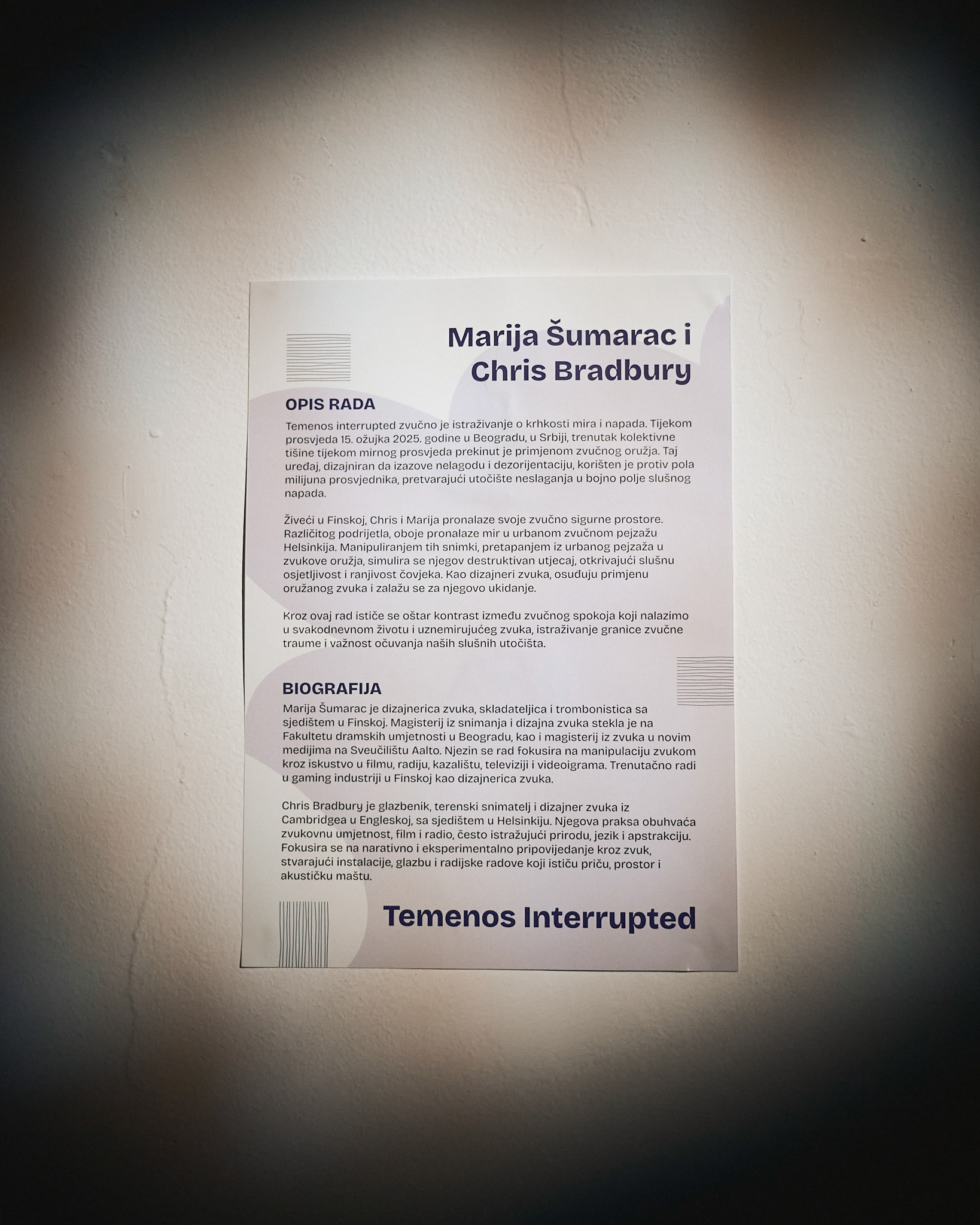 Sound Art piece with Marija Šumarac @ ZEZ Festival, Zagreb