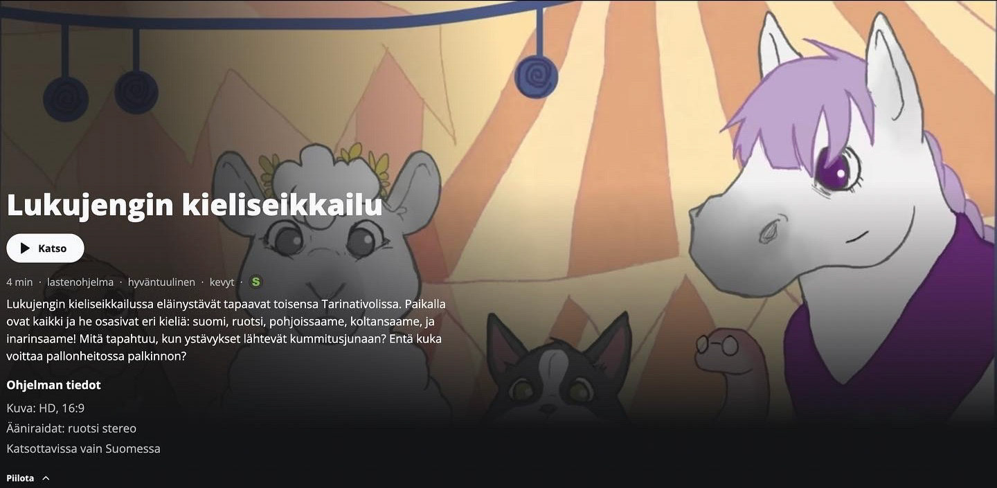 It was made for the ‘Read Hour’ reading campaign by The Children and Youth Foundation, with a focus on early language learning in 5 nordic languages: Finnish, Swedish, Northern Sámi, Koltan Sámi, and Inari Sámi. I think that making multilingualism in content for children is really important; we should embrace and celebrate diversity of culture within Nordic countries.