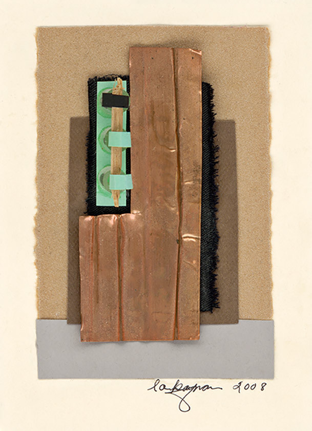 Loretta Ana Kaufman  |  Sentinels (Variation II)  |  paper, sandpaper, felt, linen, copper, wood, wire, plastic  |  lorettaanakaufman.artweb.com