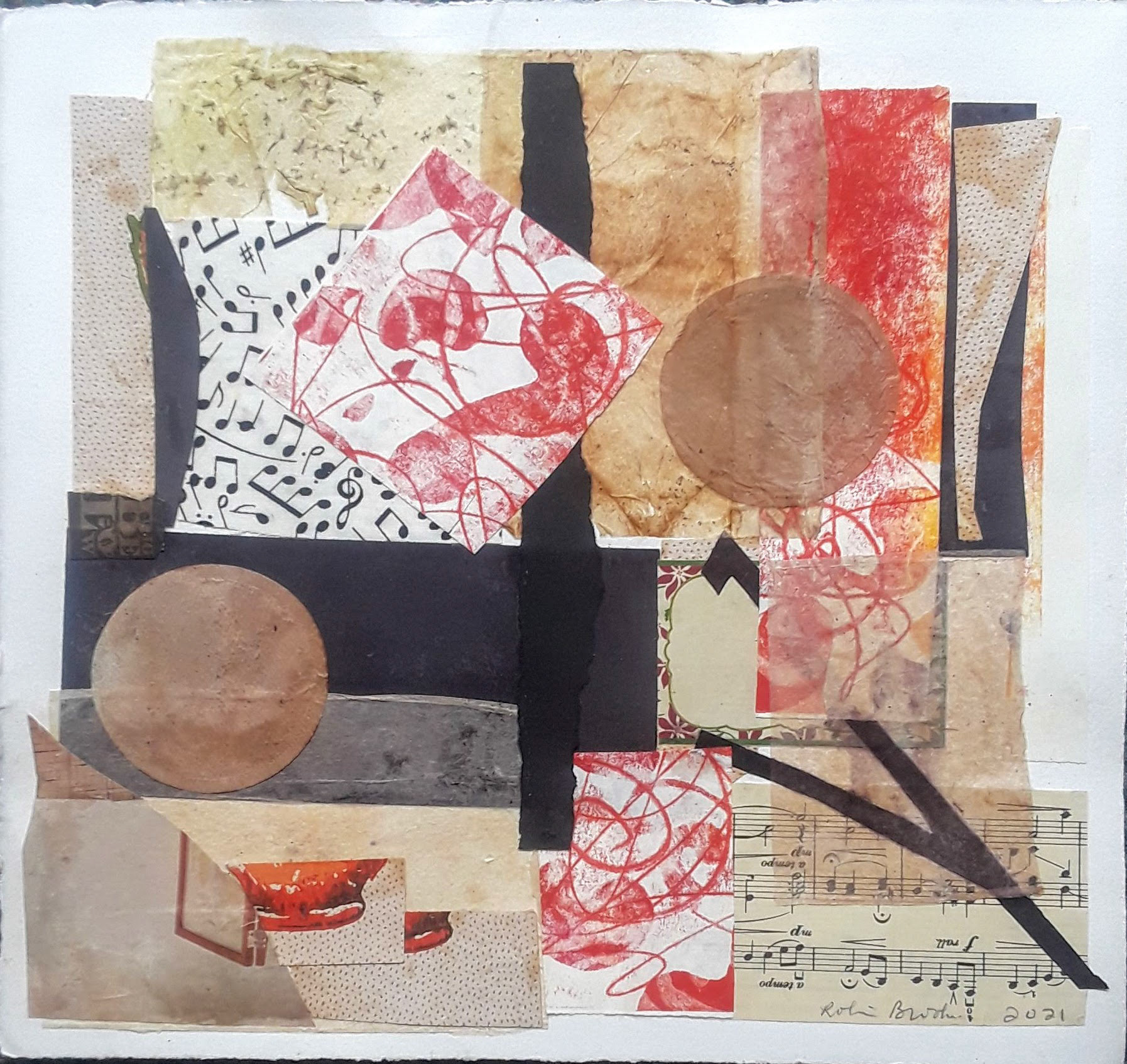 Robin Brooks [Portfolio Artist]  |  Tea Tunes  |  mixed media collage with tea bag papers  | www.robinbrooksart.com