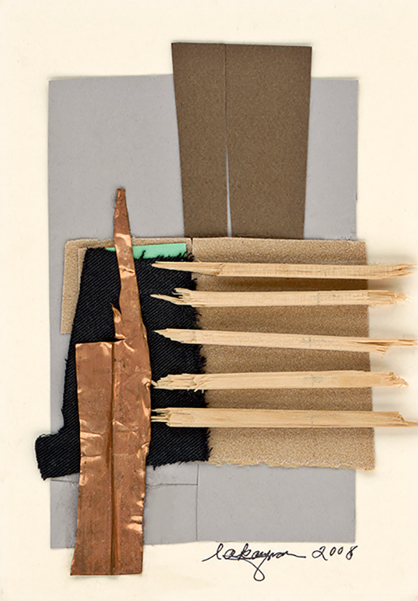 Loretta Ana Kaufman  |  Sentinels (Variation I)  |  paper, sandpaper, felt, linen, copper, wood, wire, plastic  |  lorettaanakaufman.artweb.com