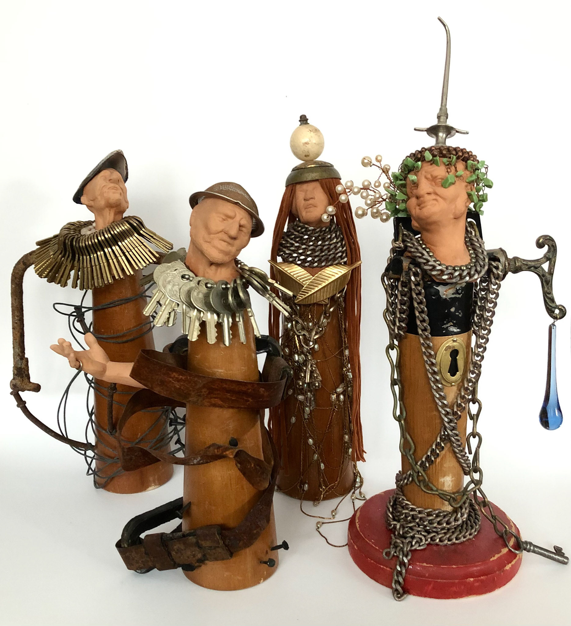 Gale Rothstein - COVID Quartet - assemblage sculpture - www.galerothsteindesigns.com