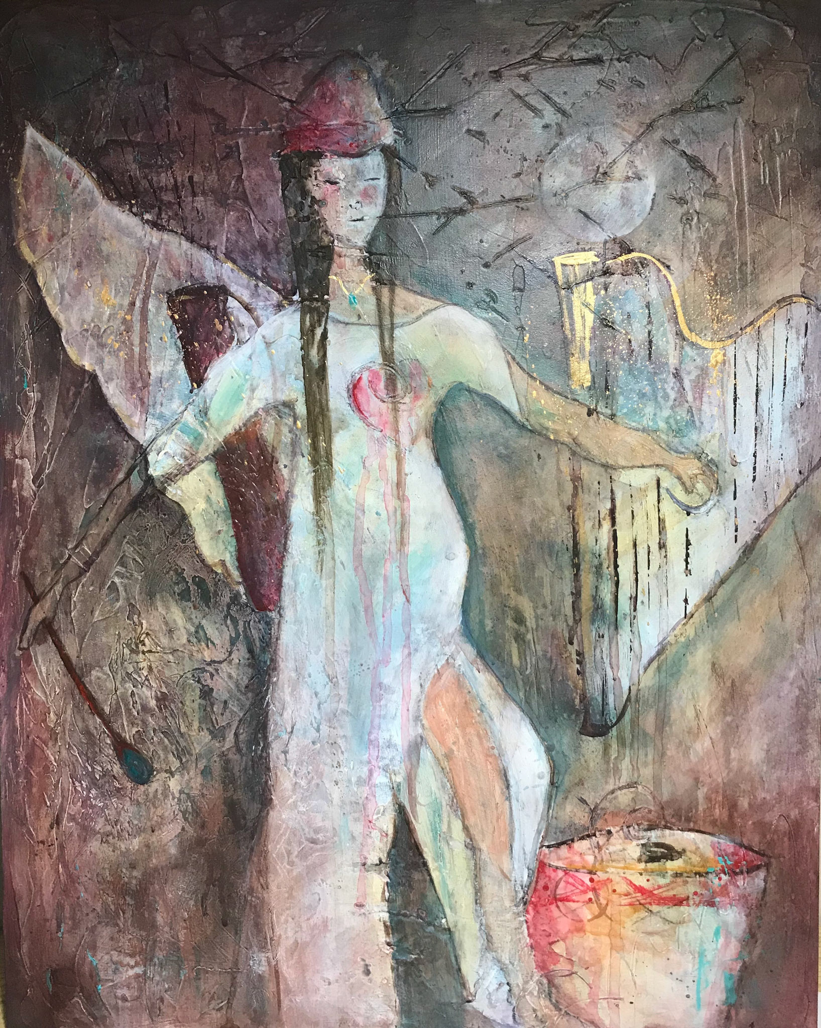 Carolyn Abrams - She Who Beats Her Drum - mixed media - www.carolynabrams.com