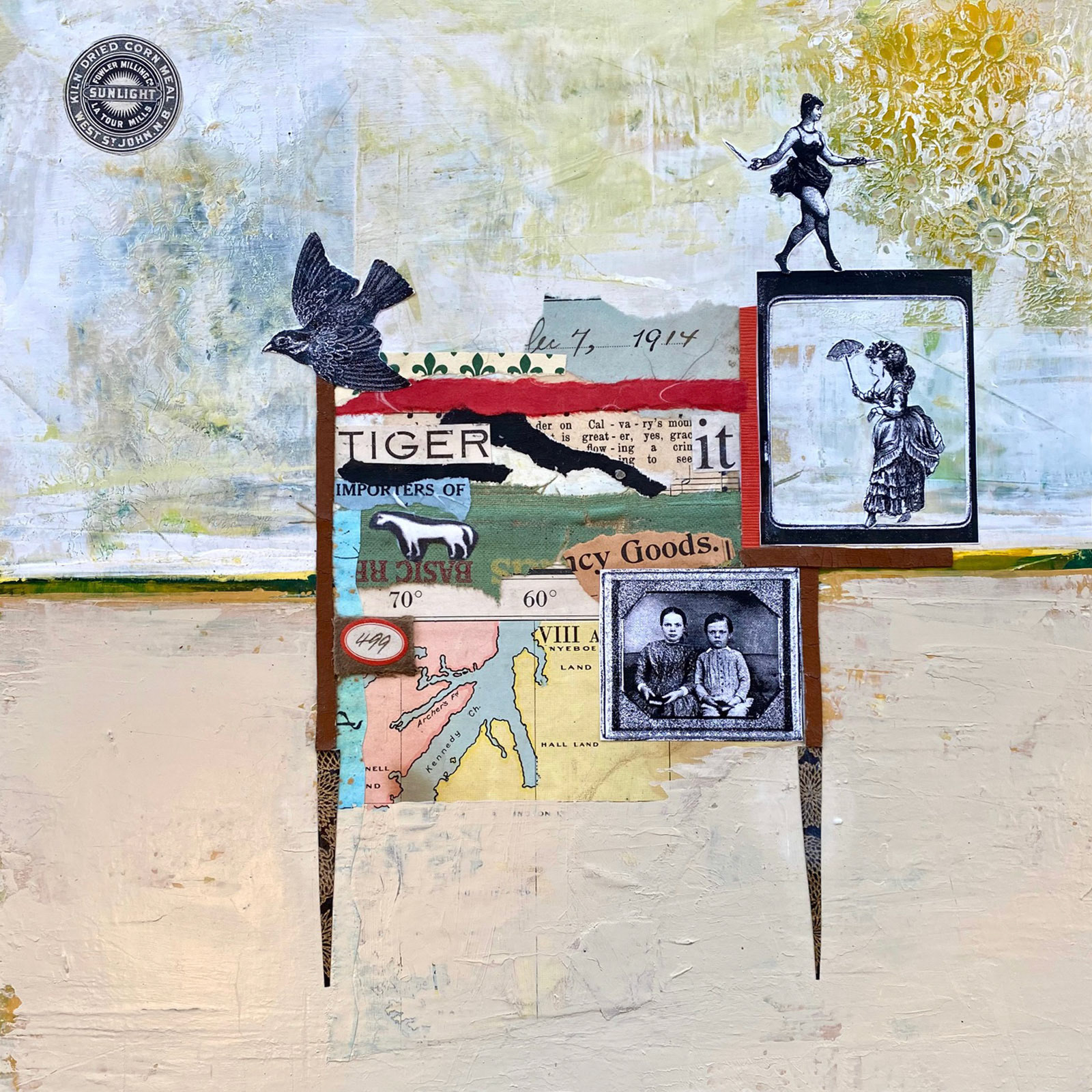 MJ Edwards  -  Exploring the New World  -  acrylic and collage  -  www.mjedwards.ca