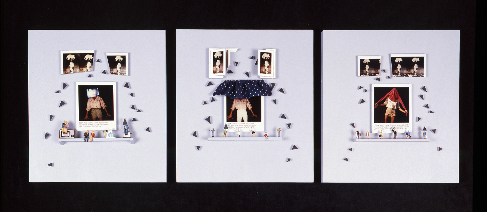 Jim Cokas  |  Duck and Cover  |  polaroid prints, model people, painted masonite  |  www.jimcokas.com