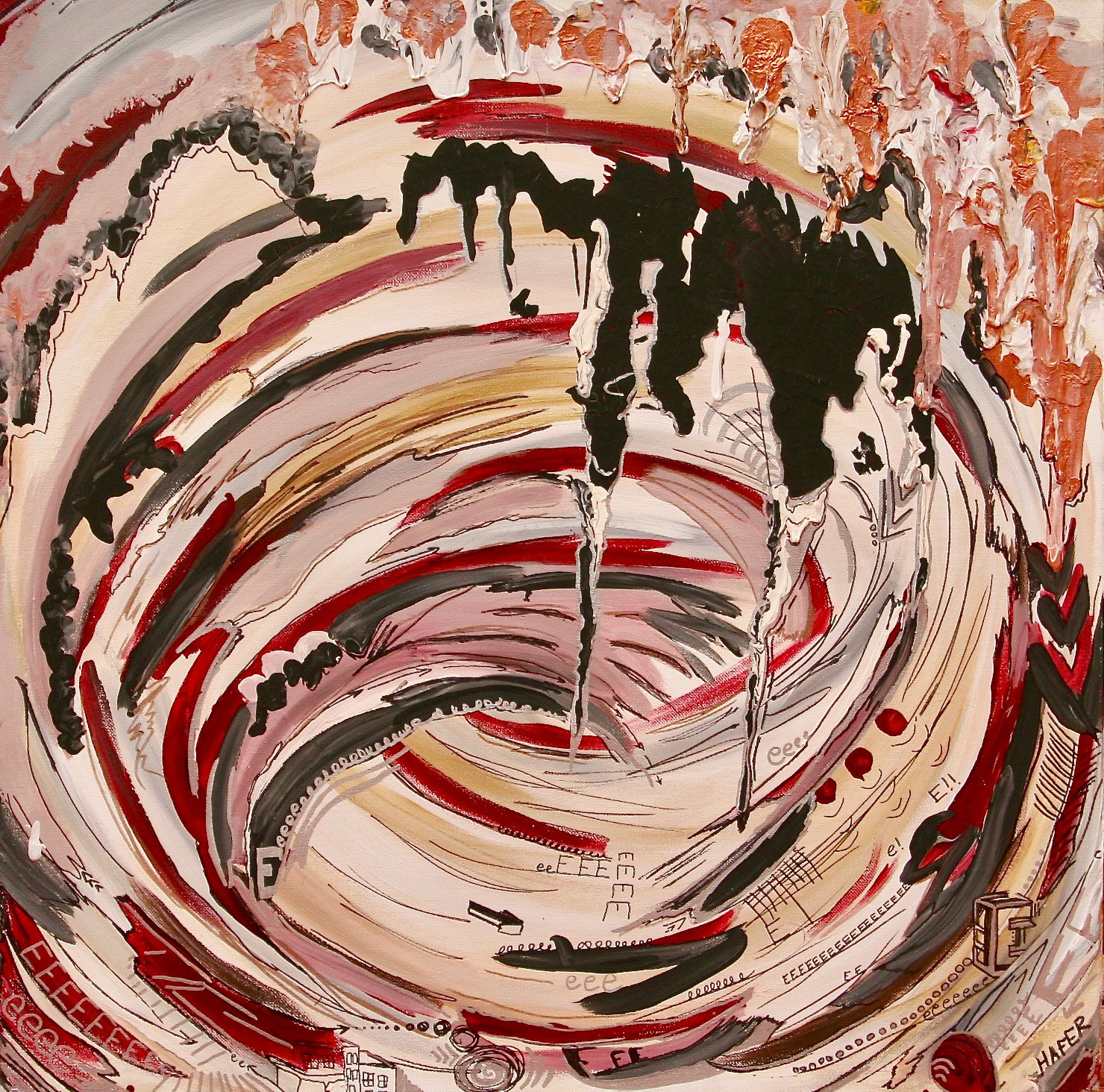 Anna Lee Hafer [Portfolio Artist]  |  Letter e  |  acrylic/tempera paint, marker, spray paint on stretched canvas  |  www.hafer.work