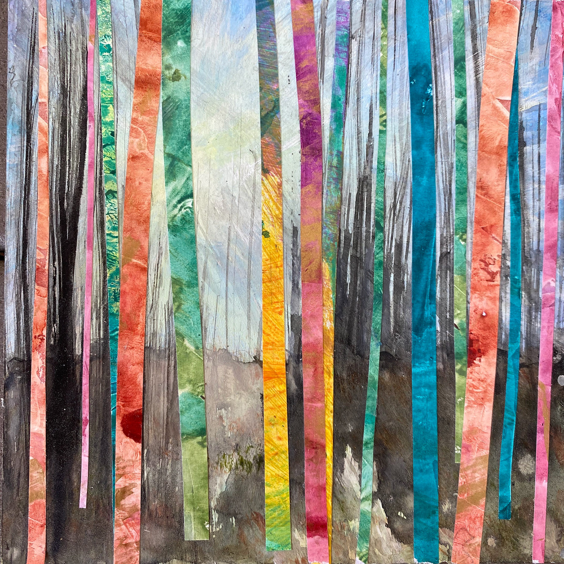 Alana Garrigues  |  Enchanted Forest  |  watercolor, acrylic ink, high flow acrylic, collage (homemade monoprint papers)   |  www.alanagarrigues.com