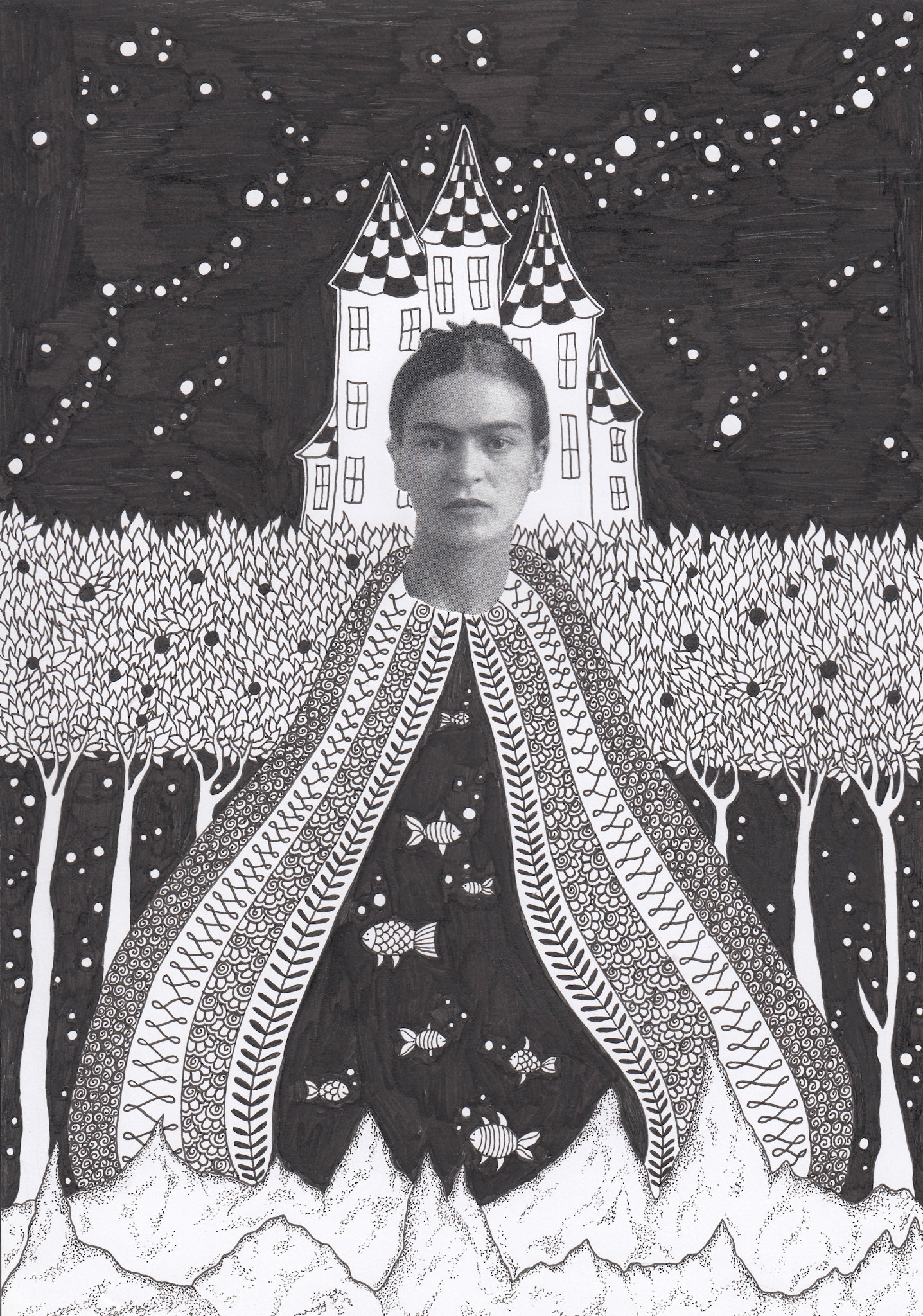 Rochelle Asquith - Frida Kahlo - mixed media - www.rochellemasquith.wordpress.com