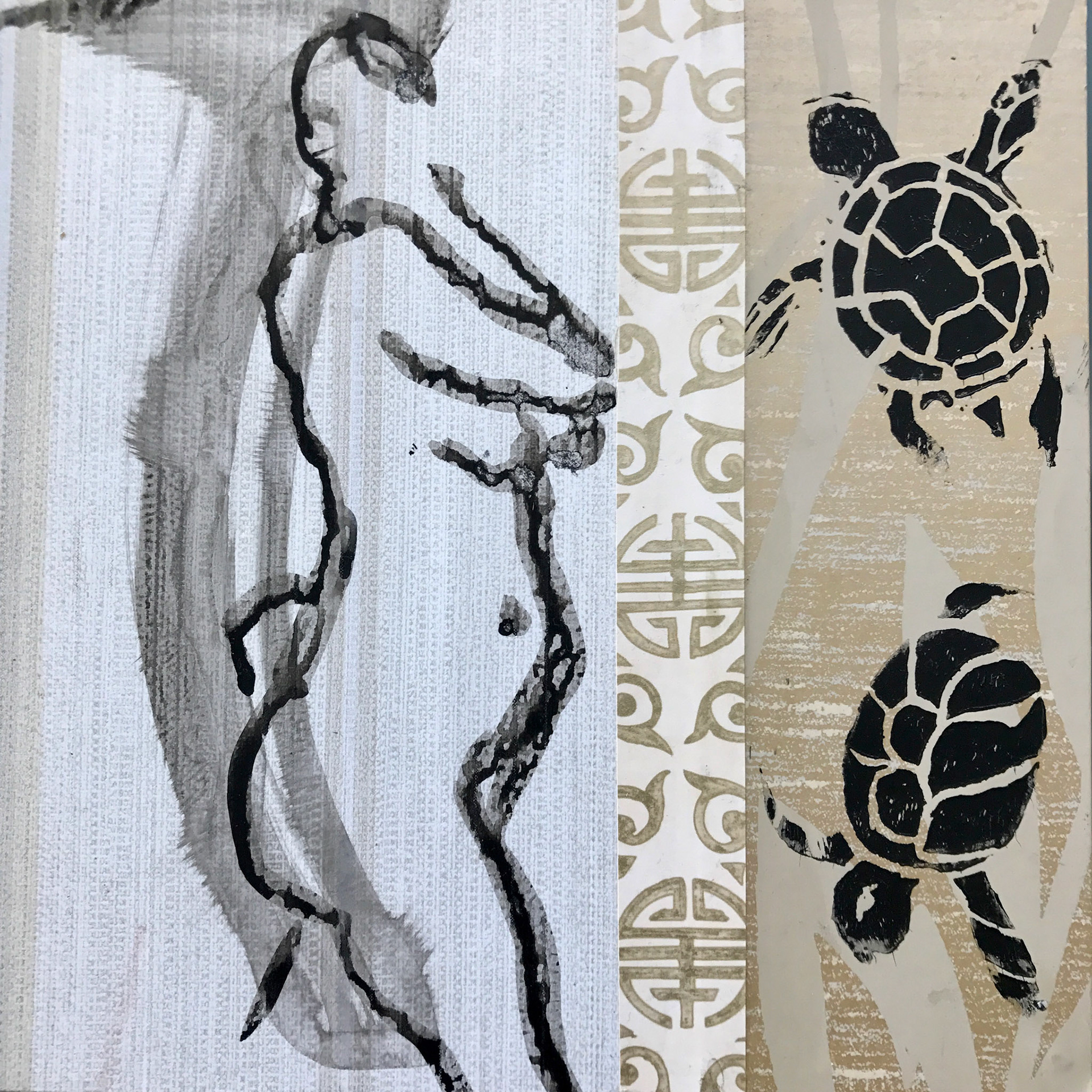 AWARD FOR DISTINCTIVE INTERPRETATION OF THEME - Cynthia Yatchman - Woman with Turtles - mixed media - www.facebook.com/painter.cjyat/