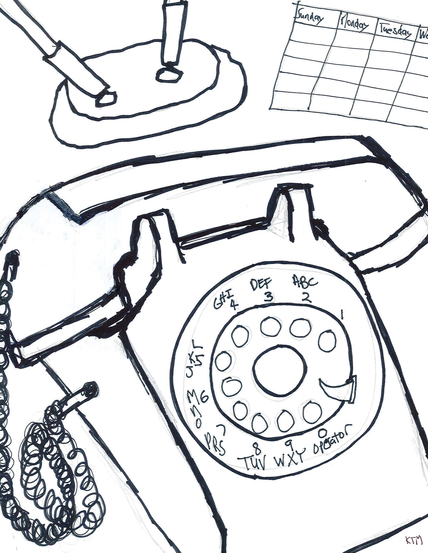 Katherine Miller [Portfolio Selection] - Phone Home - pen and ink line drawing