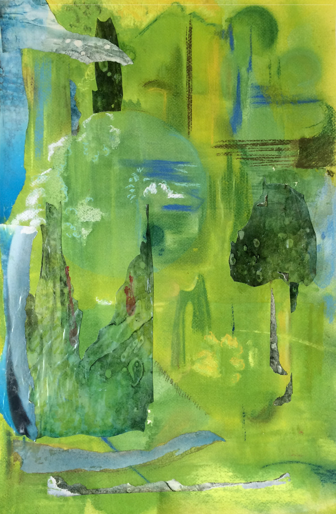 Jane Perry  |  The Return  |  watercolor, pastel, Citra Solv altered magazine paper collage  |  www.janepperry.com