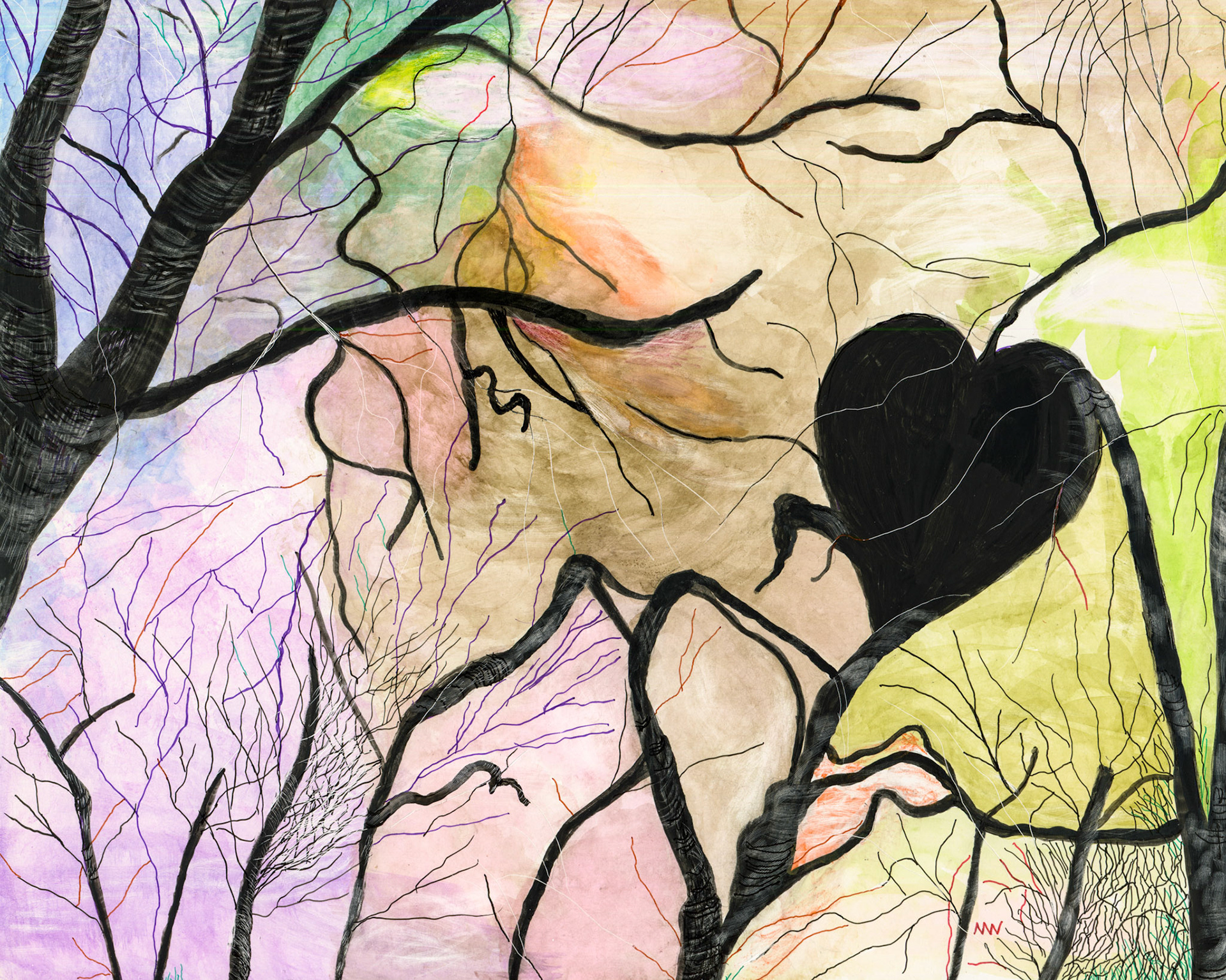 Nancy Wolitzer  -  Black Heart  -  ink on clayboard  -  www.nancywolitzer.com