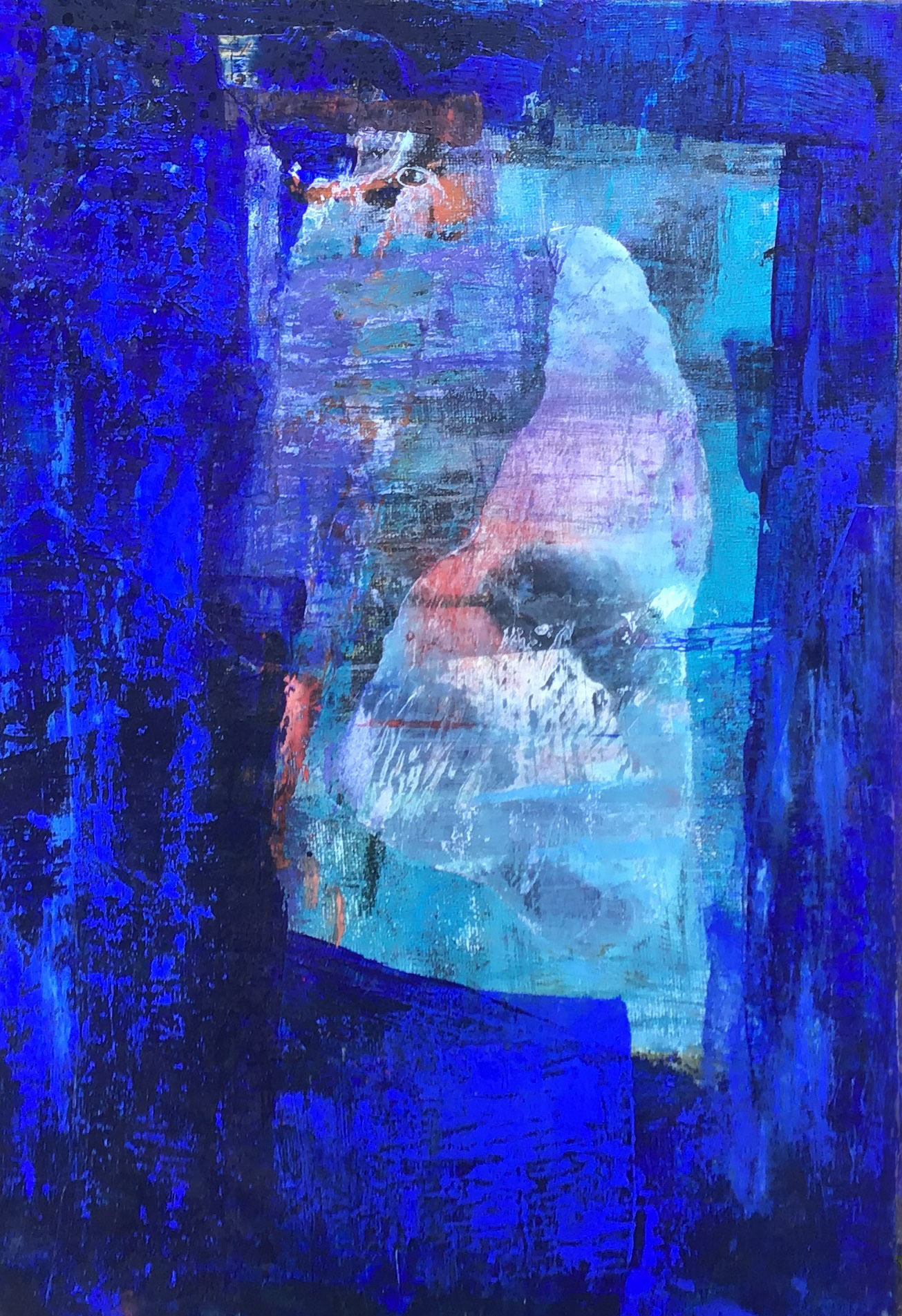 Jane Perry  |  Through the Window  |  acrylic, pastel, Citra Solv altered magazine paper collage  |  www.janepperry.com