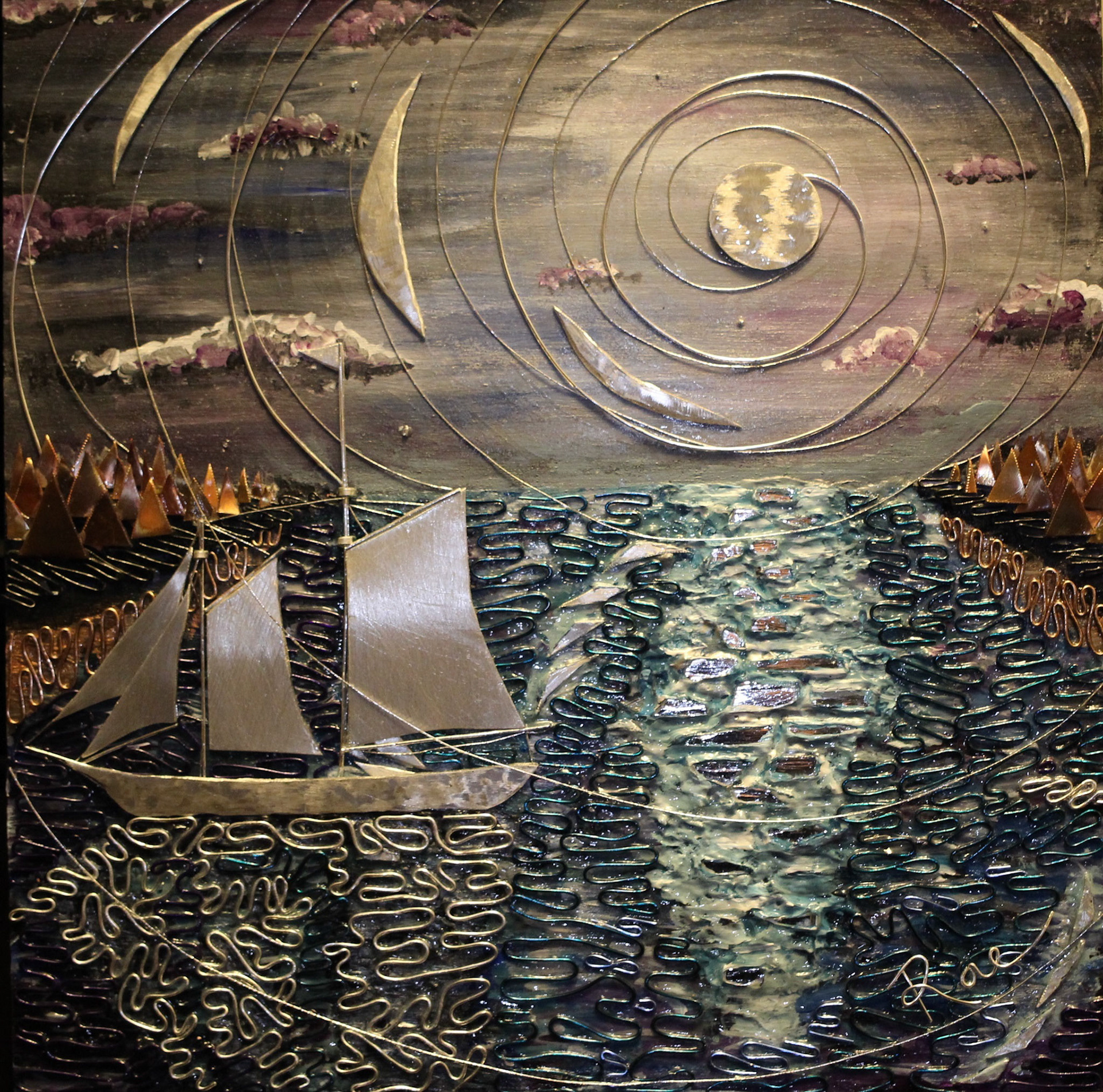 Tina Rae [Best in Show & Portfolio Artist]  |  Midnight Reflections  |  acrylic, copper, aluminum, broken mirror, wire  |  ktmmv6.wixsite.com.com/mysite