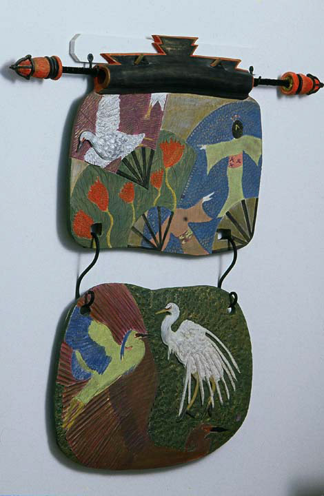 Leslie Klein  |  Kimono, Fan, and Wing  |  clay, mixed media  |  www.lesliekleinstudio.com