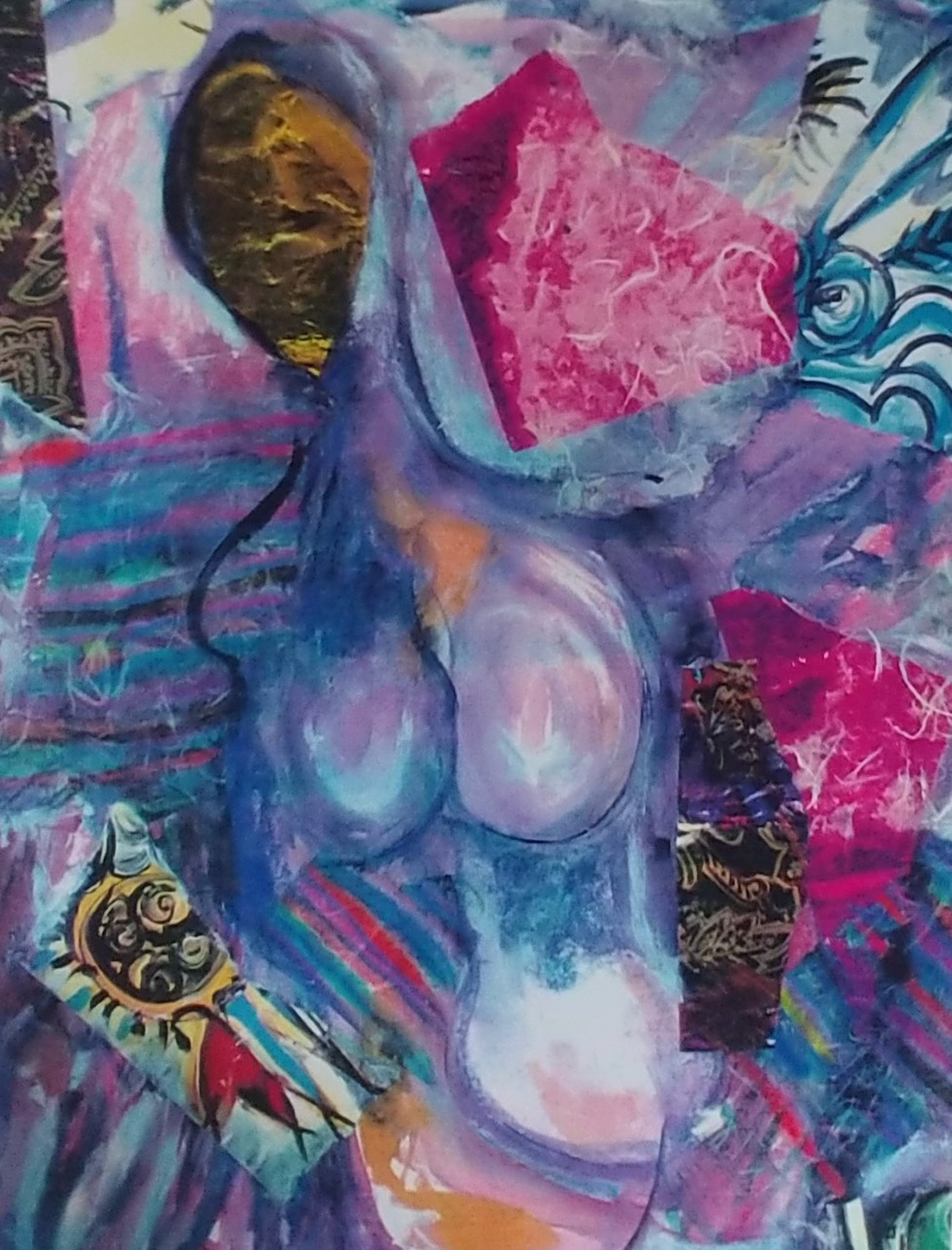 Rosalyn Kliot - Woman with Gold Face - mixed media