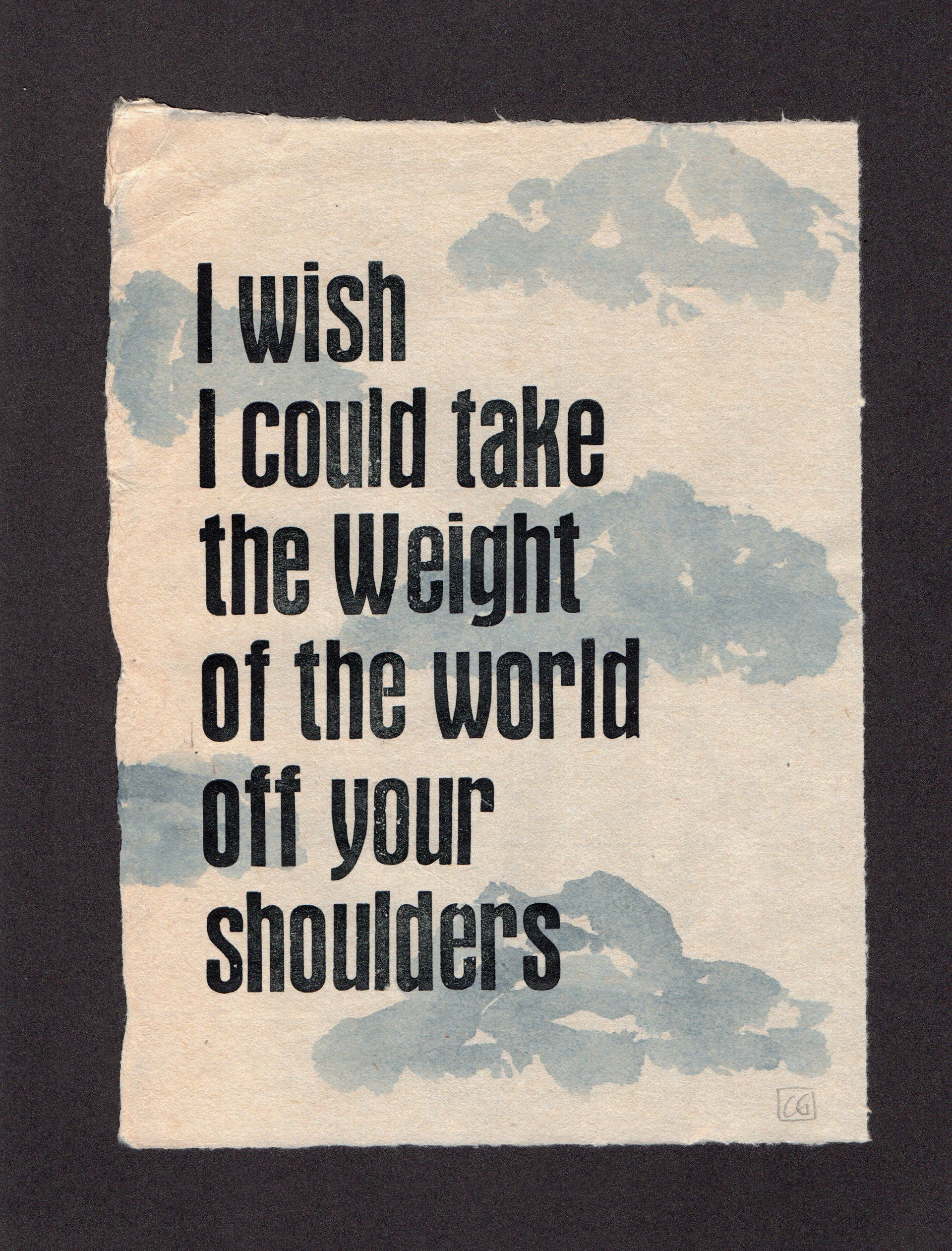 "I wish I could take", letterpress and watercolour on Japanese paper.