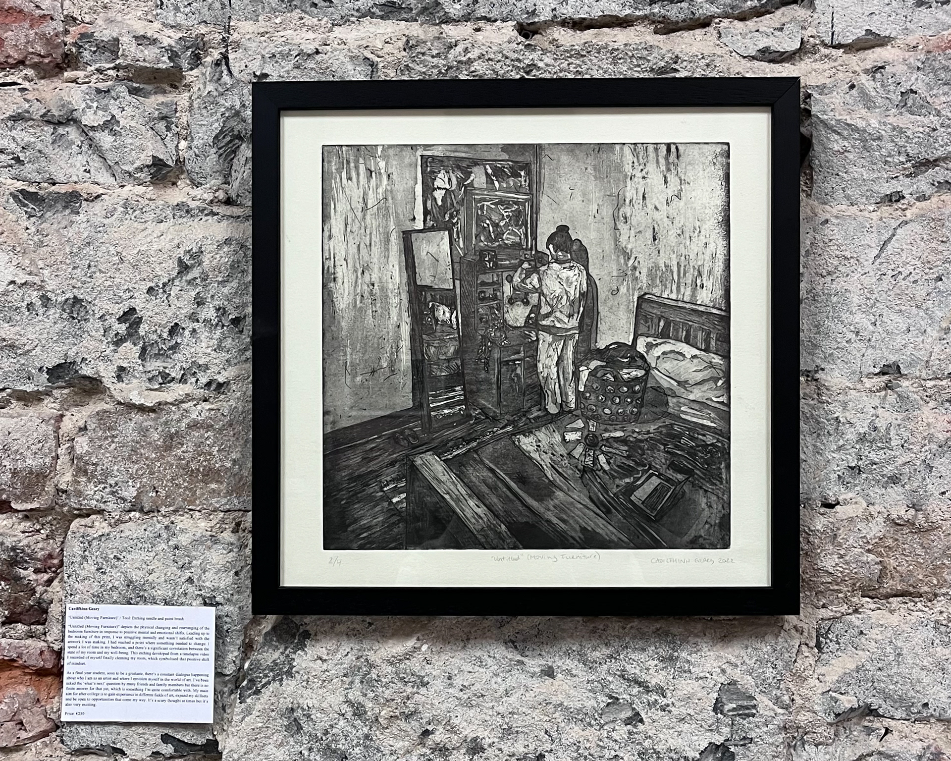 "Untitled (Moving Furniture)", aquatint etching, 2022.