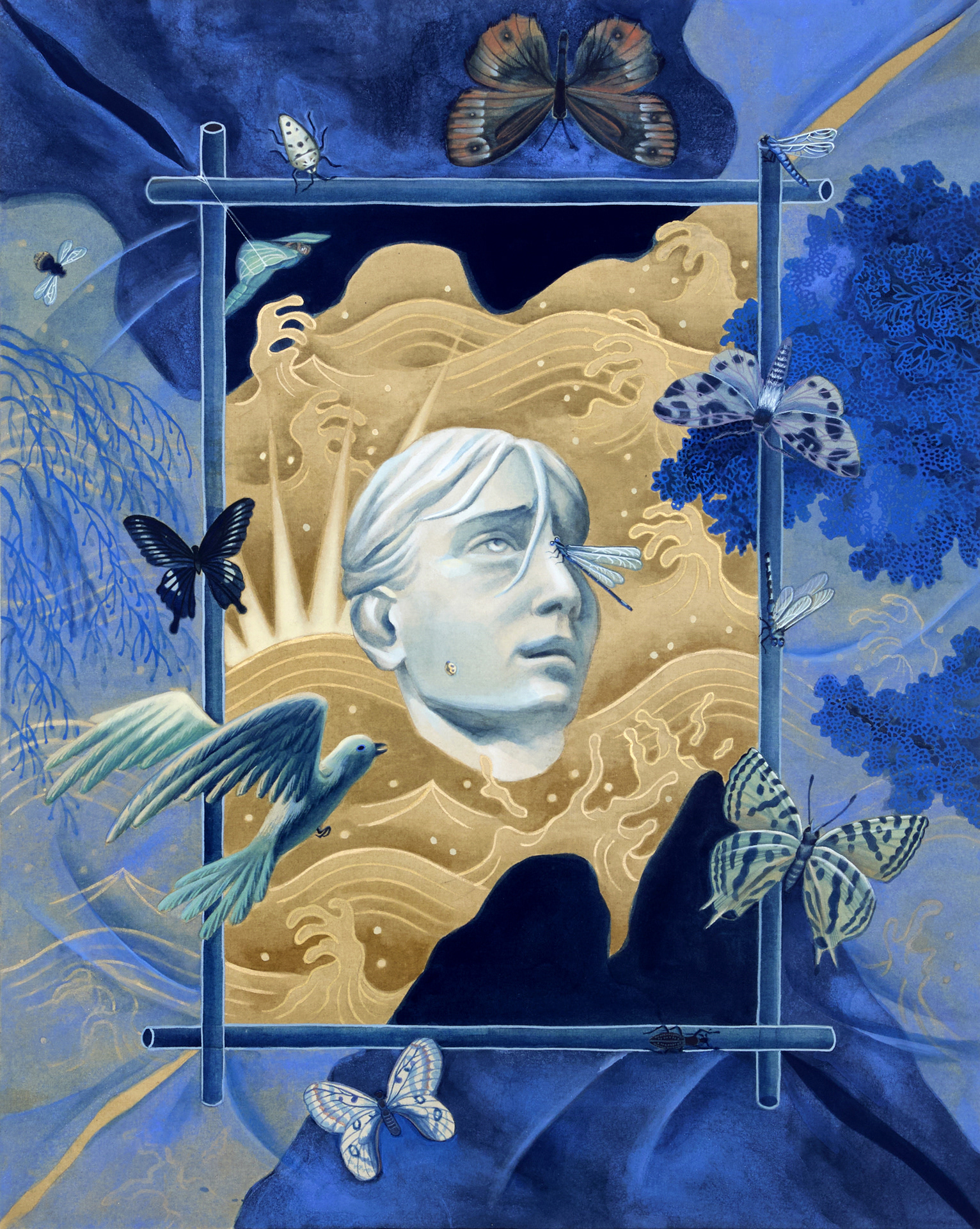 창 너머의 사건 : 자각, 90.9×72.7cm, 린넨에 석채, 2025