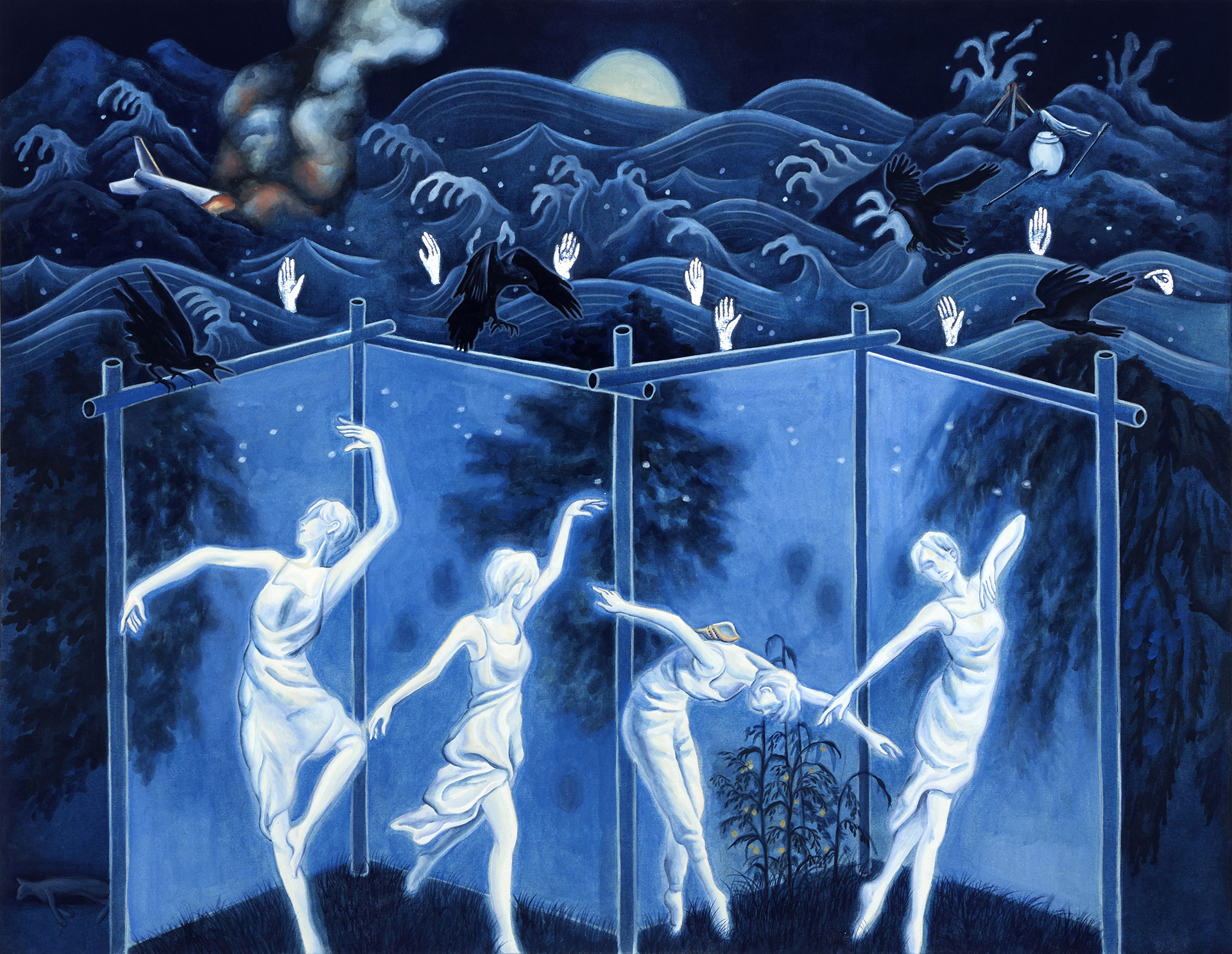 눈부시게 푸르고 시린 낮, 91×116.8cm, 린넨에 석채, 은박, 2025