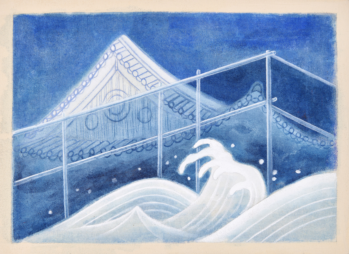 표류에서 망각으로, 24.2×33.4, 린넨에 석채, 연필, 아크릴, 2025