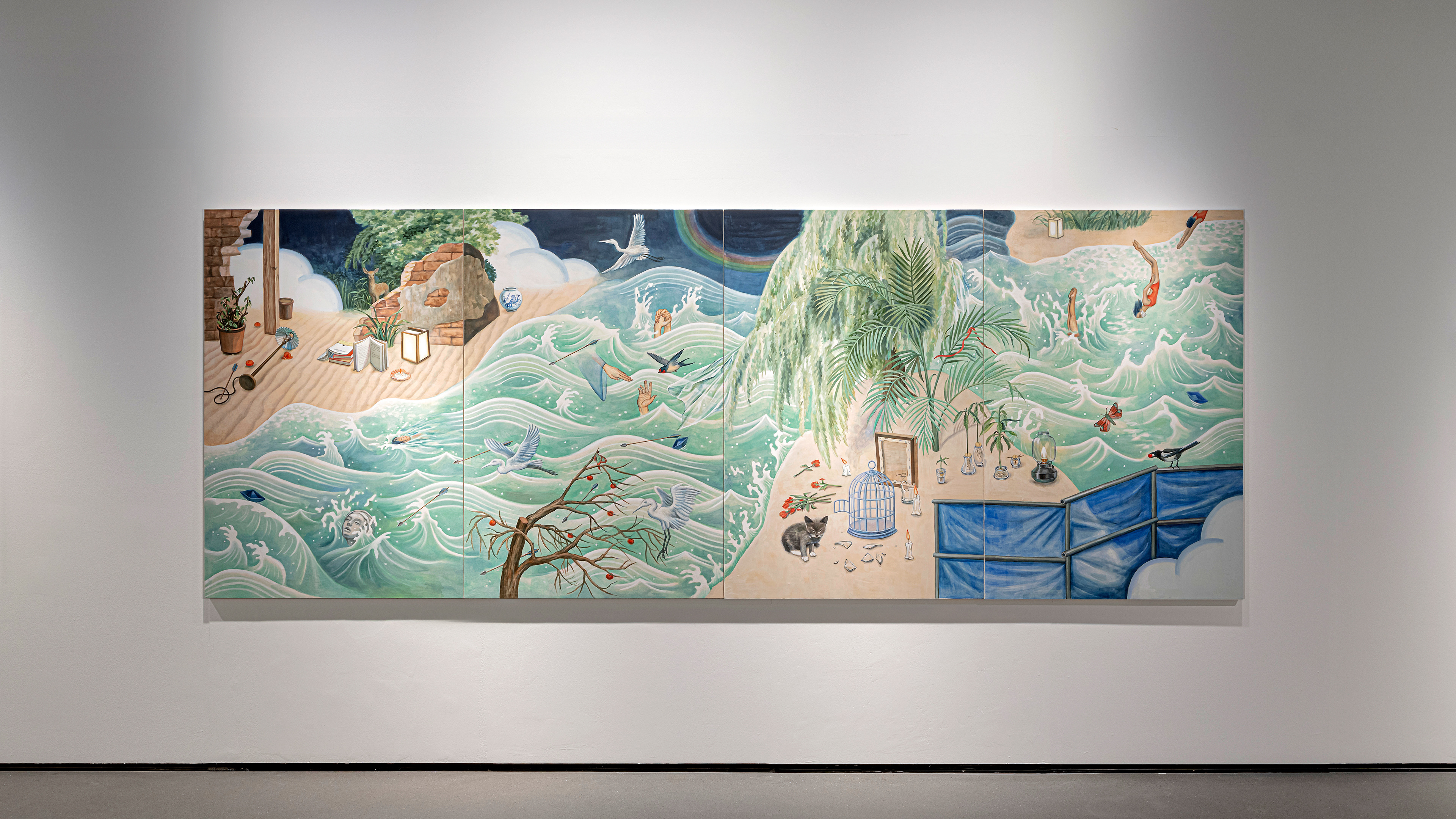 표류·여정·풍경,  150×400cm, 린넨에 석채, 아크릴, 2024