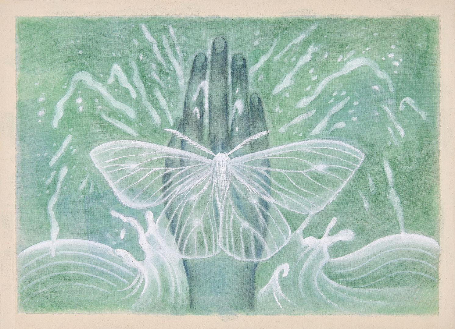 타인의 고통, 24.2×33.4, 린넨에 석채, 연필, 아크릴, 2025