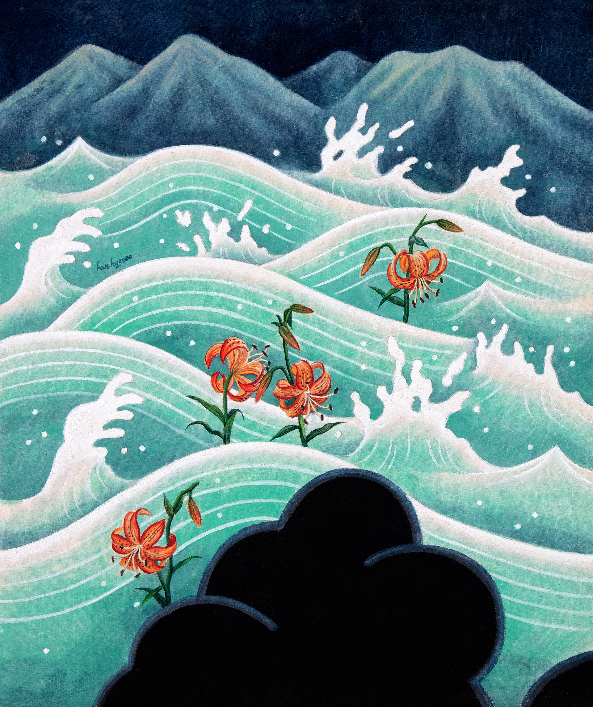 물길의 변주, 72.7×60.6cm, Mineral pigments on linen, 2023
