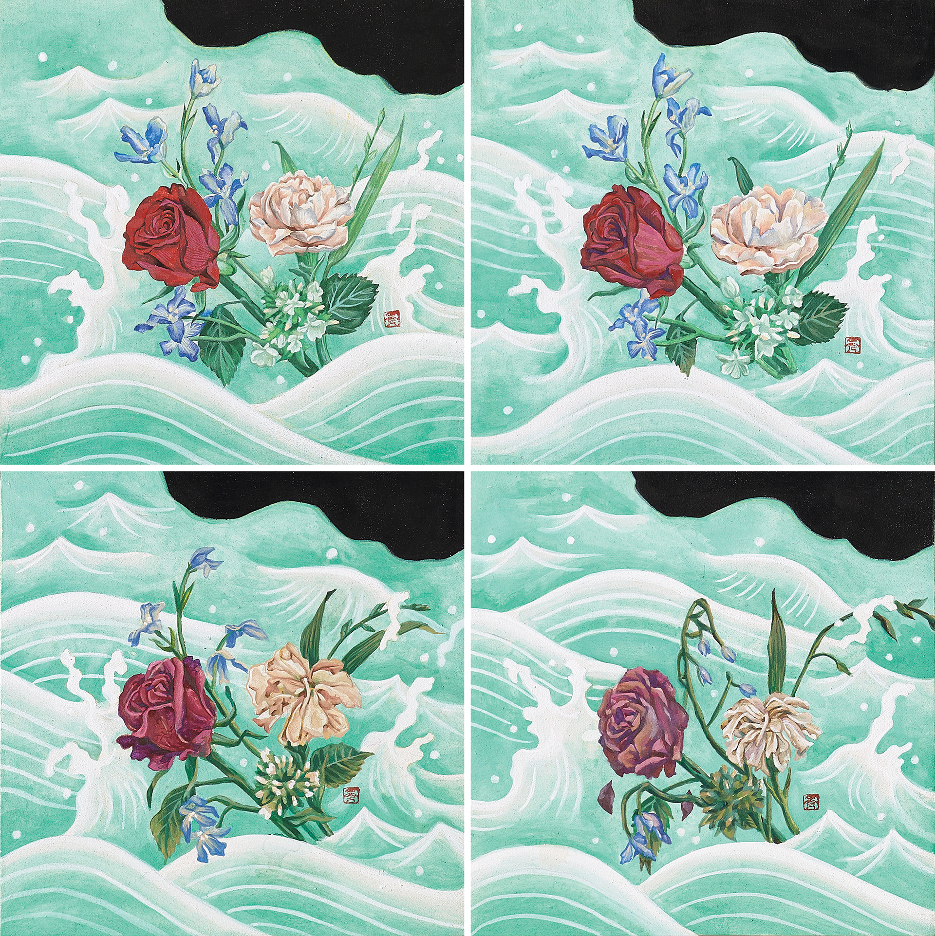 그때는 맞고 지금은 틀리다, 25×25cm, Mineral Pigments on linen, 2022