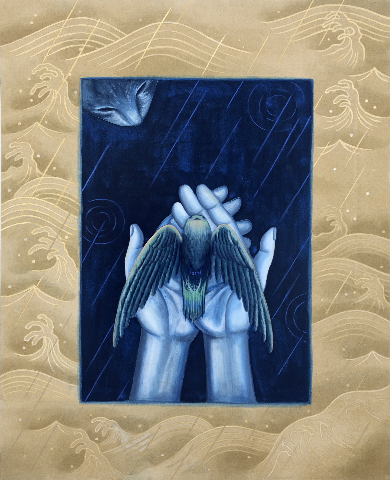 창 너머의 사건 : 새, 90.9×72.7cm, 린넨에 석채, 2025