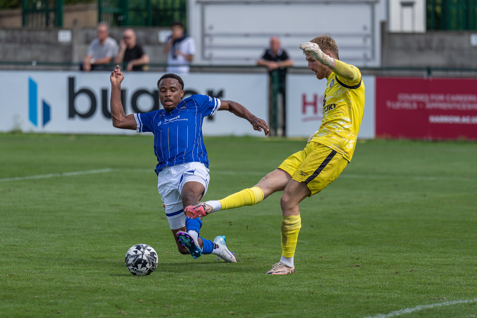 Micah Obiero pressuring MK Dons keeper