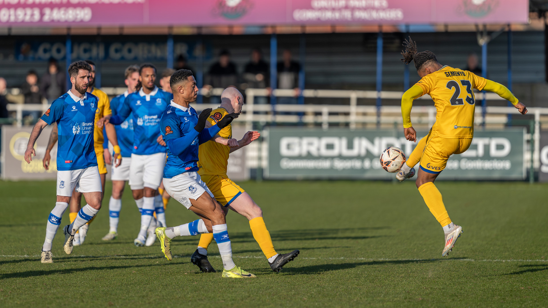 Eastleigh's Jai Semenyo first to the ball