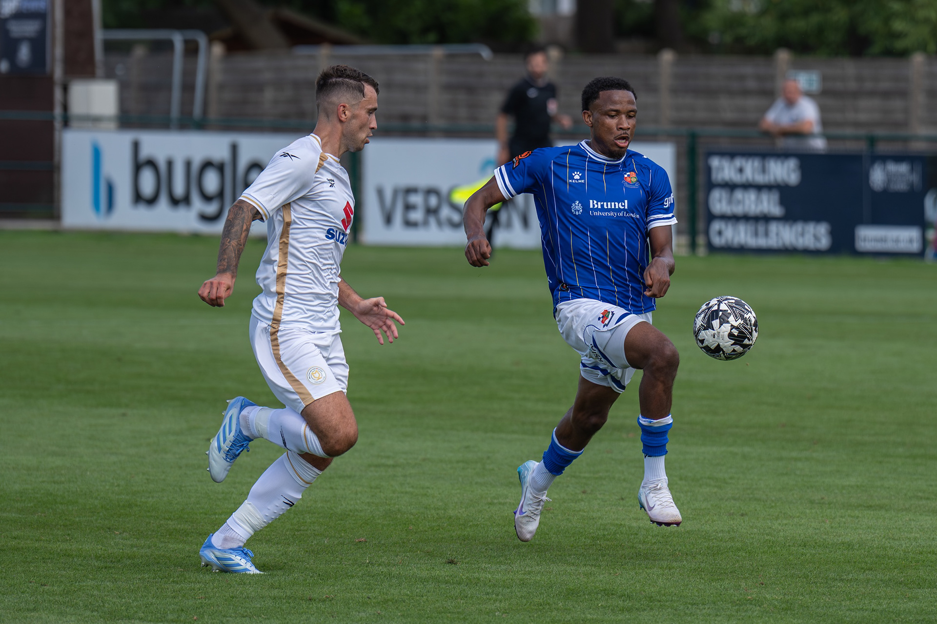 Micah Obiero bears down on goal.......