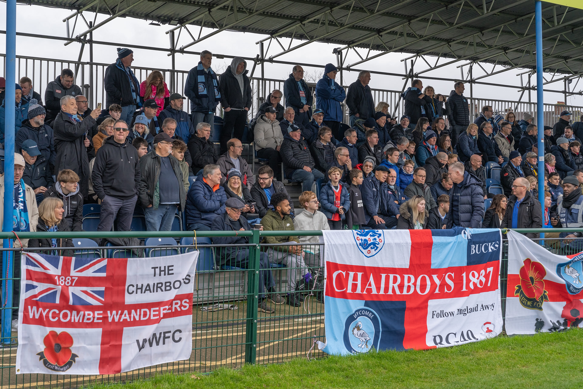 Wycombe fans and flags