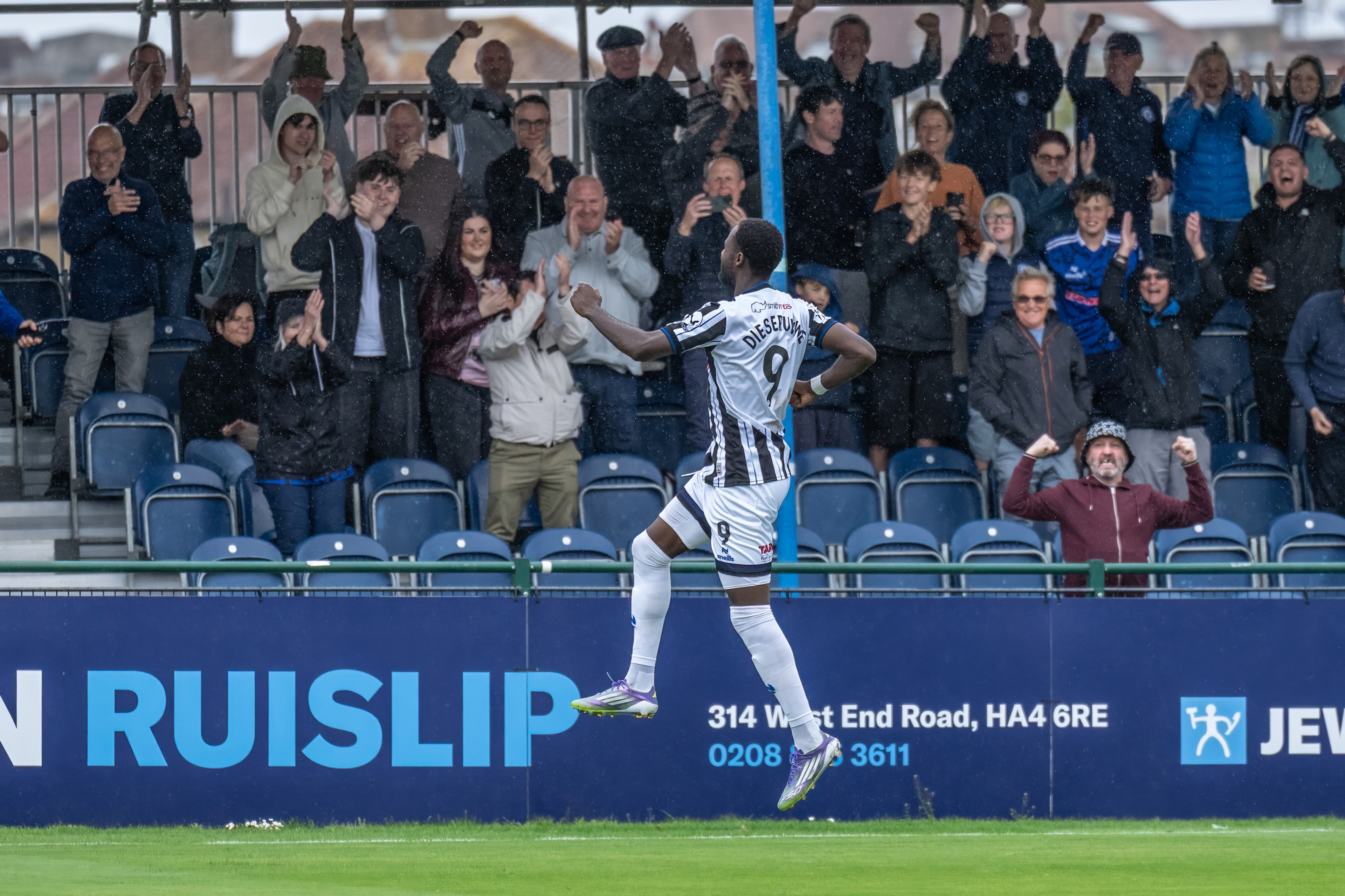 Manny Diesruvwe leaps in delight at scoring Dale's 3rd