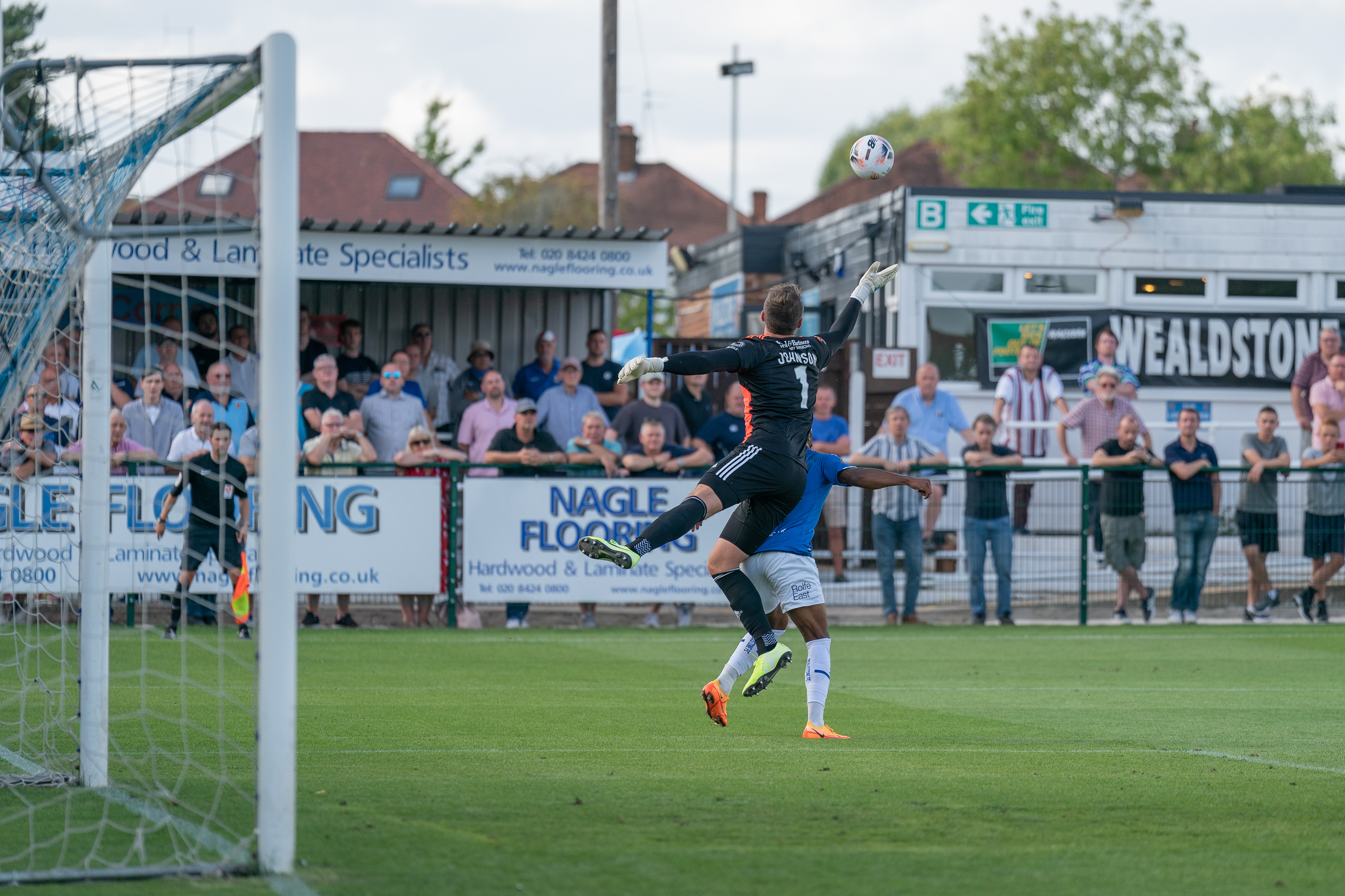 Halifax keeper climbing all over Rhys Browne