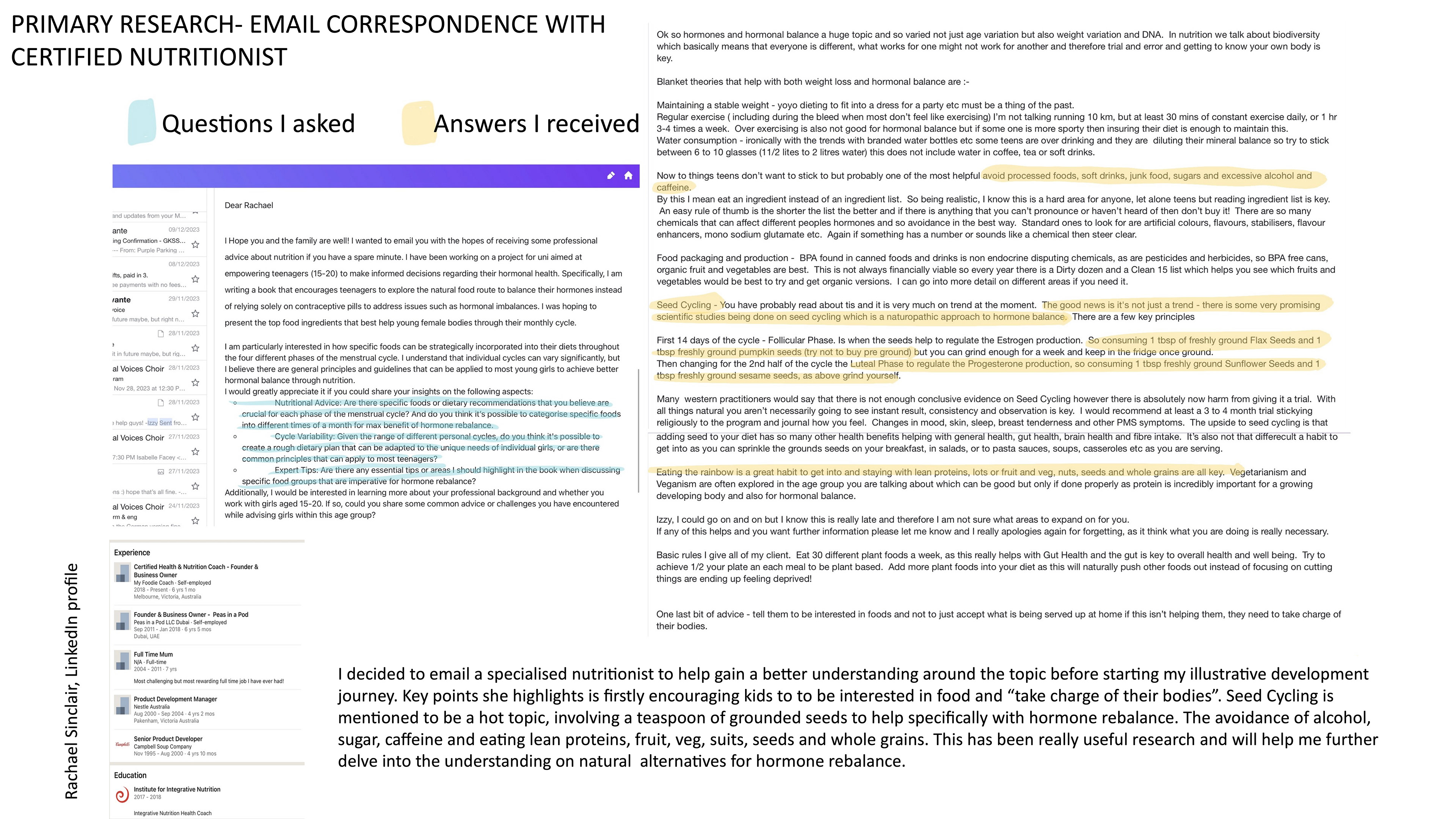 email correspondence with a nutritionist